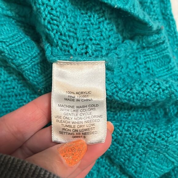 Soft Acrylic Turquoise Vintage Scoop Neck Pullover Preppy Woven Sweater - Picture 5 of 6